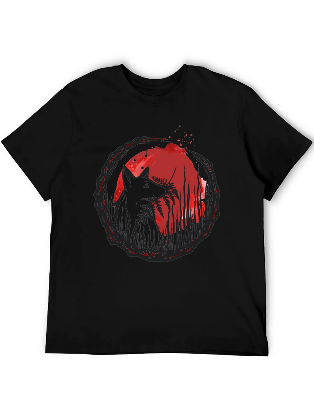 Wolf & Moon Graphic Tee - Trendy Black T-Shirt