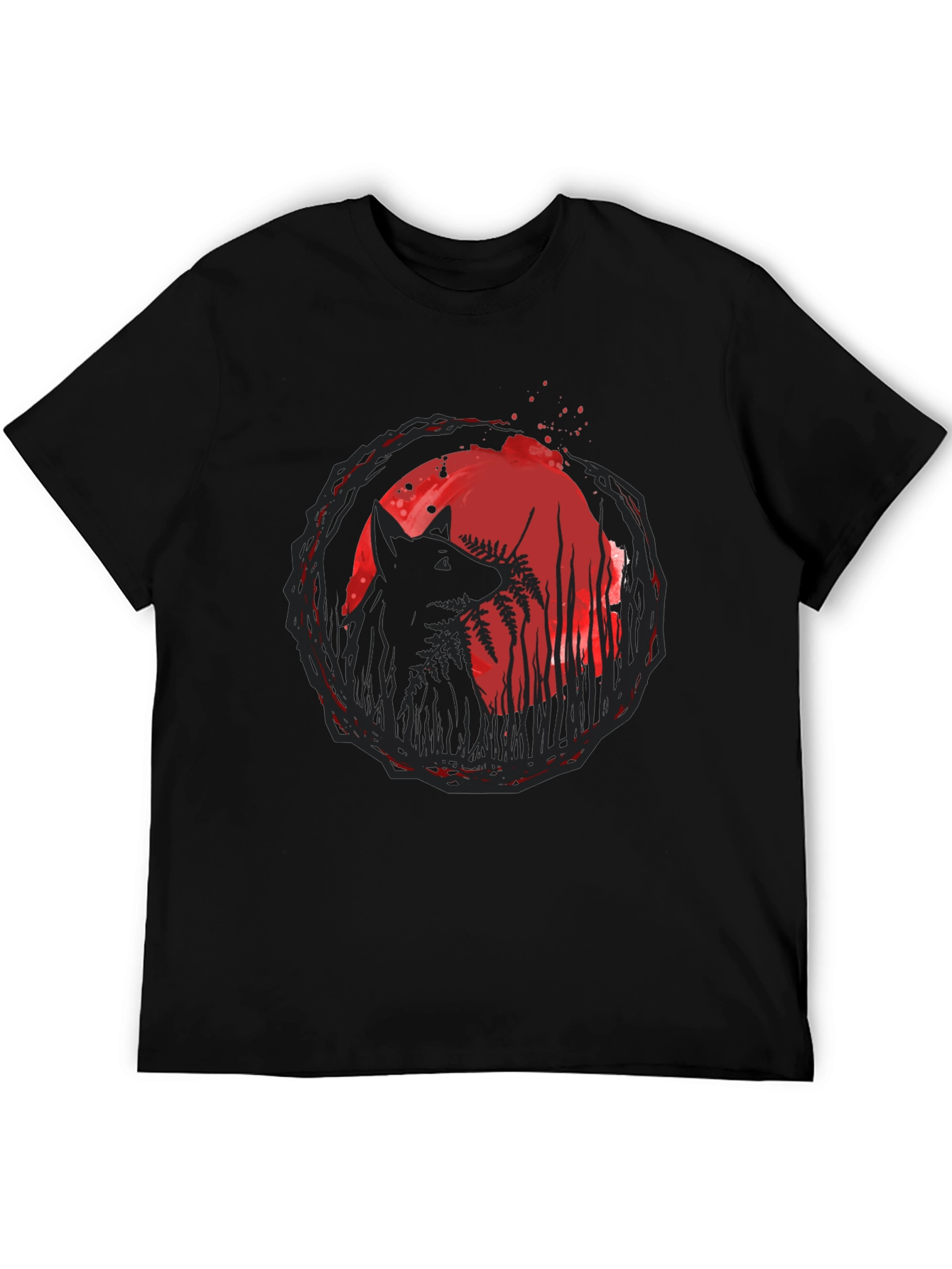 Wolf & Moon Graphic Tee - Trendy Black T-Shirt
