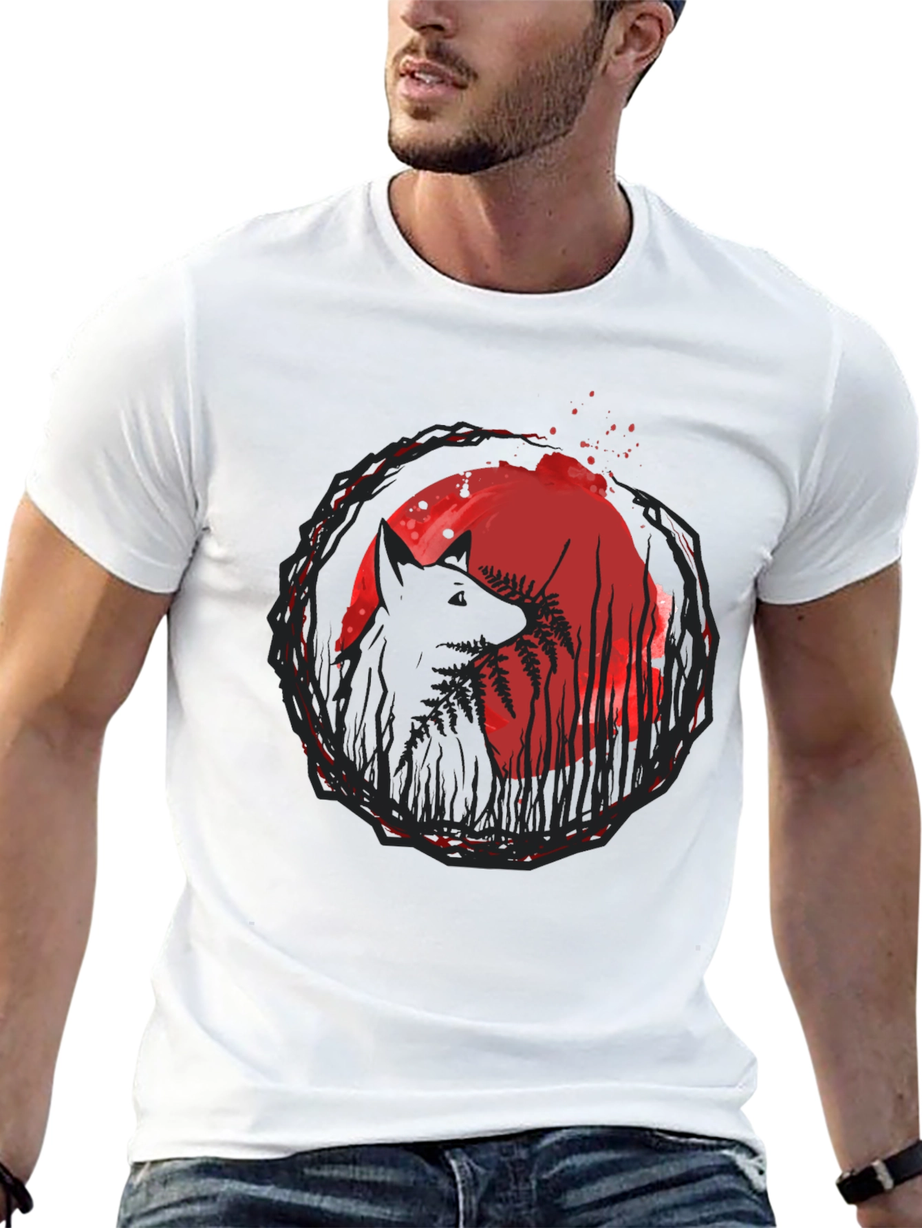Wolf & Moon Graphic Tee - Trendy Black T-Shirt
