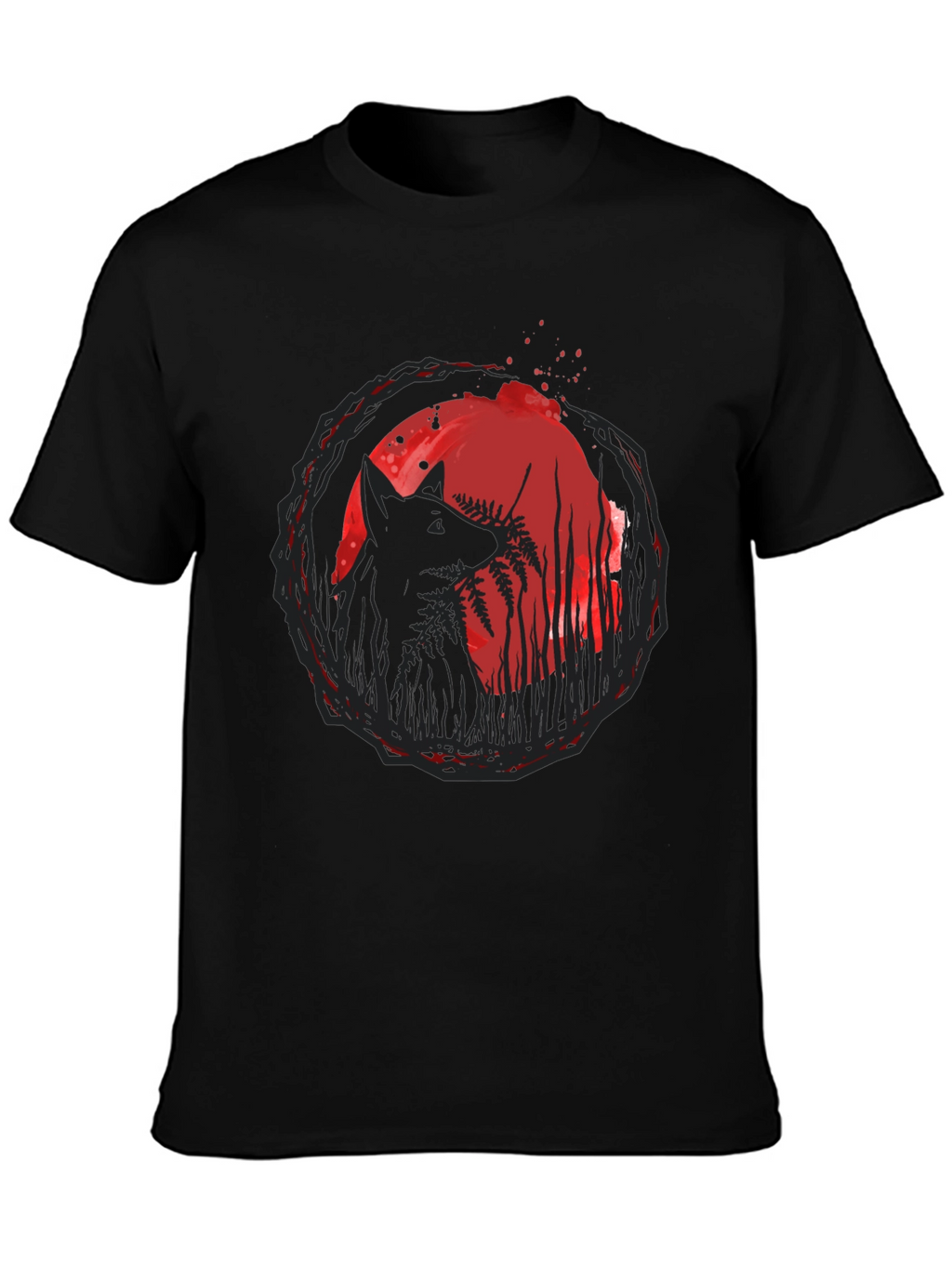 Wolf & Moon Graphic Tee - Trendy Black T-Shirt