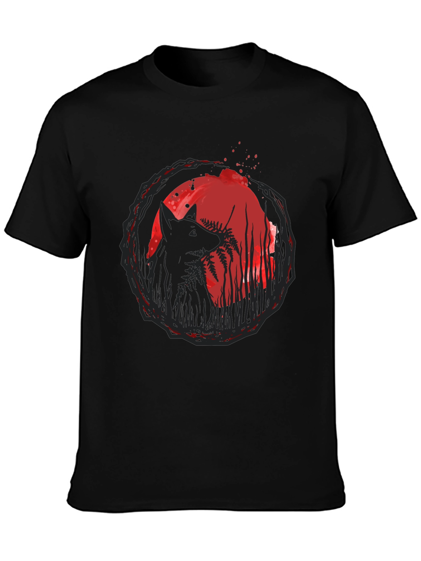 Wolf & Moon Graphic Tee - Trendy Black T-Shirt