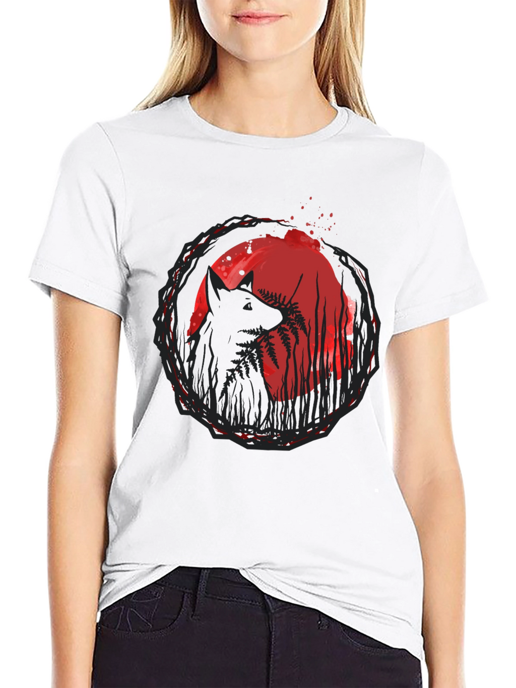 Wolf & Moon Graphic Tee - Trendy Black T-Shirt