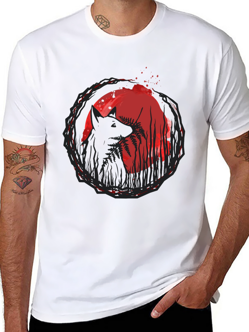 Wolf & Moon Graphic Tee - Trendy Black T-Shirt