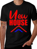 New House Graphic Tee - Black Cotton Blend T-Shirt