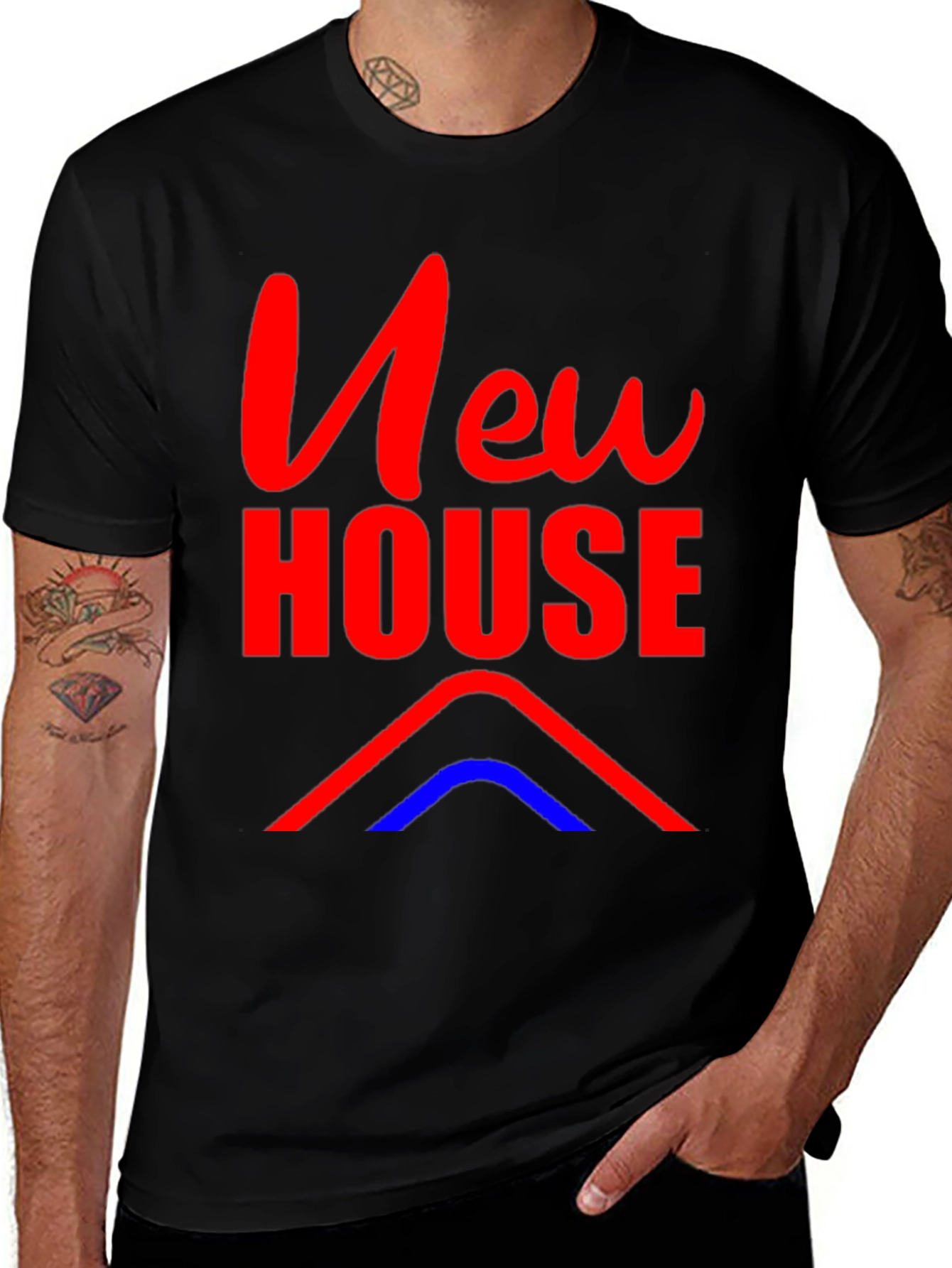 New House Graphic Tee - Black Cotton Blend T-Shirt