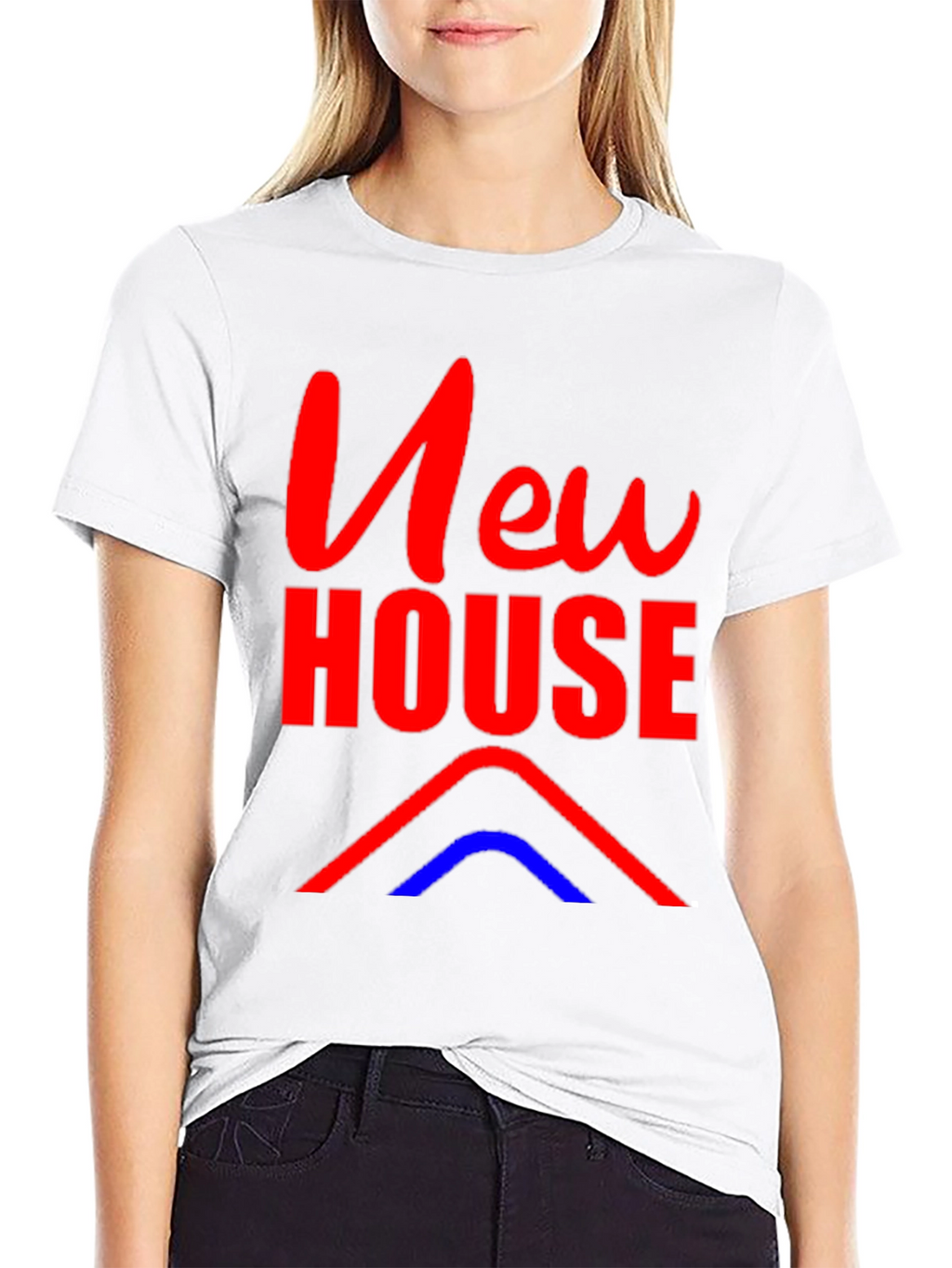 New House Graphic Tee - Black Cotton Blend T-Shirt