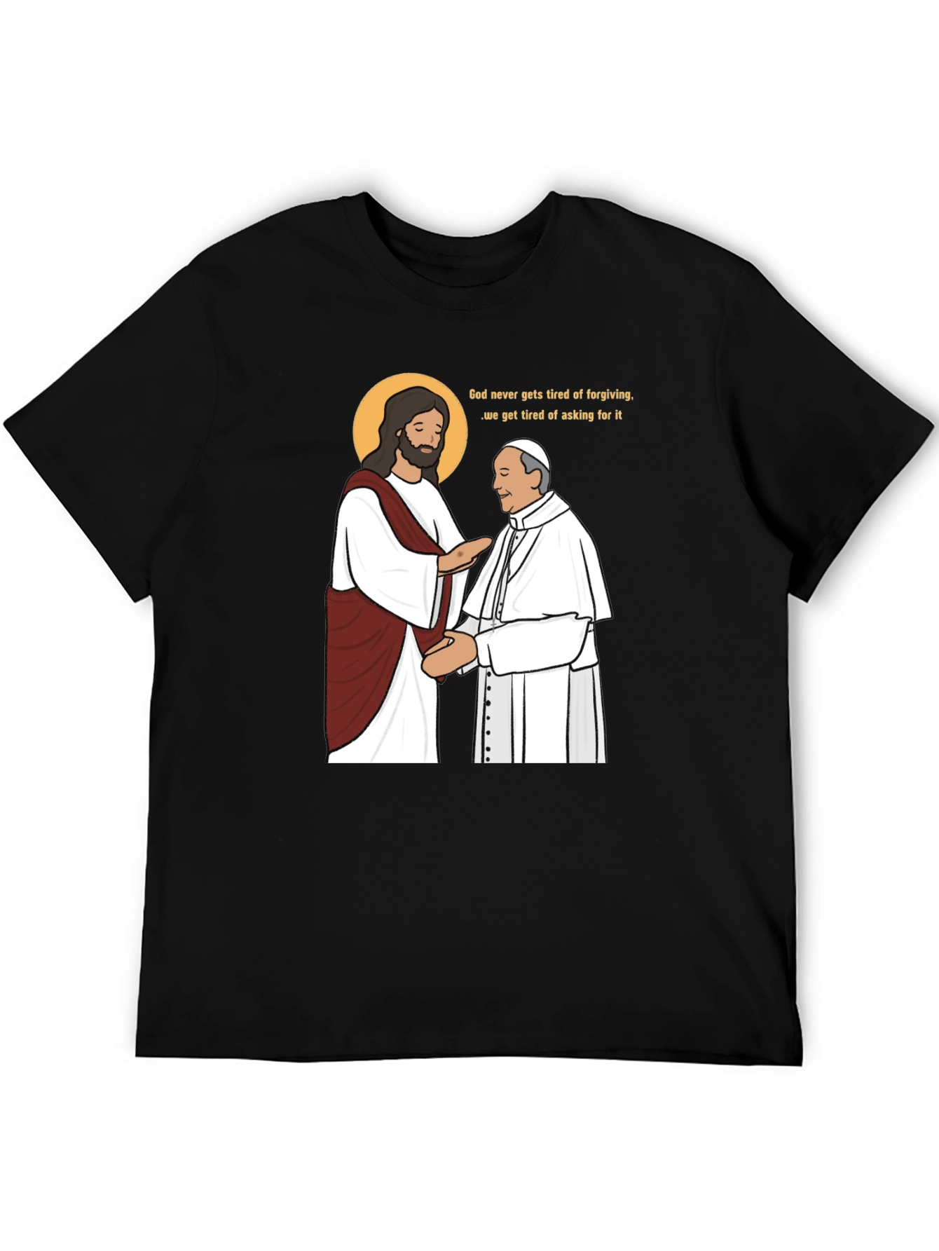 Jesus and Pope Graphic T-Shirt - Black