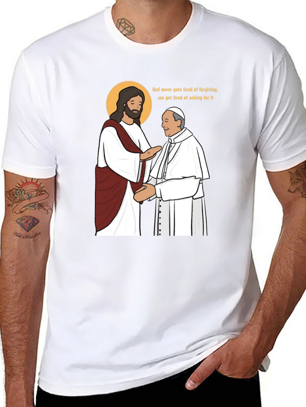 Jesus and Pope Graphic T-Shirt - Black