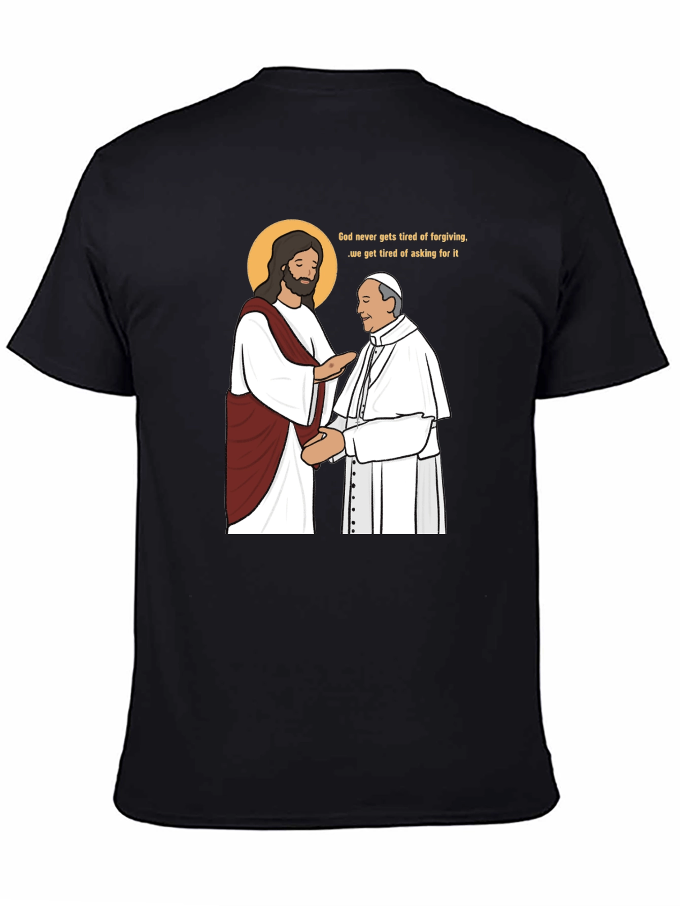 Jesus and Pope Graphic T-Shirt - Black