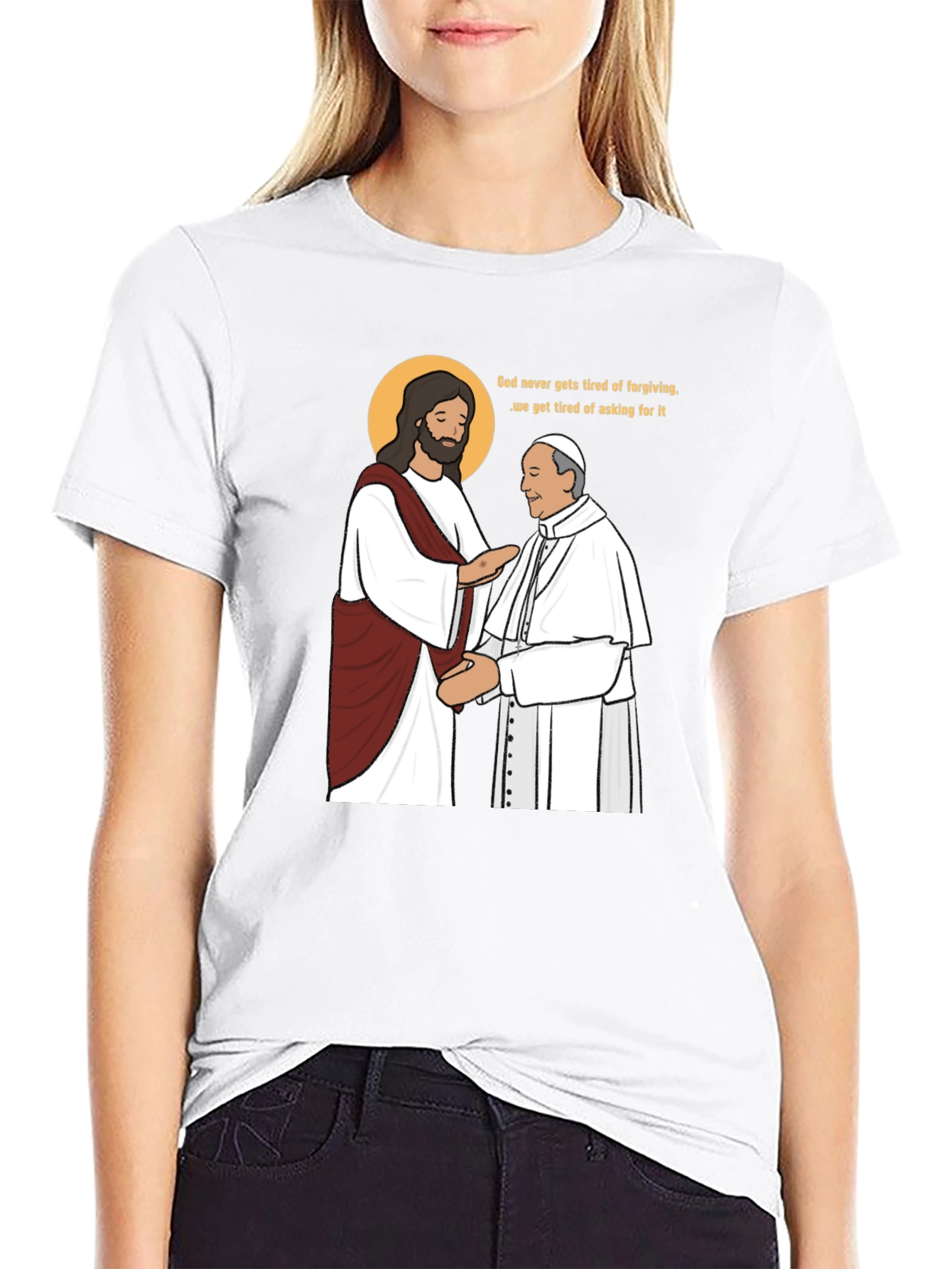 Jesus and Pope Graphic T-Shirt - Black