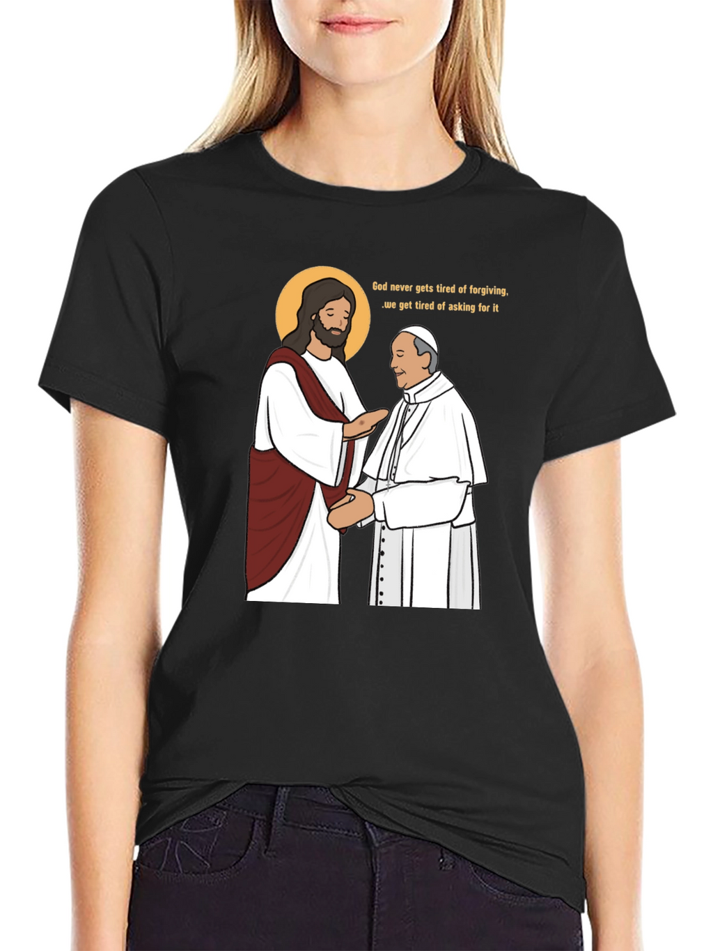 Jesus and Pope Graphic T-Shirt - Black