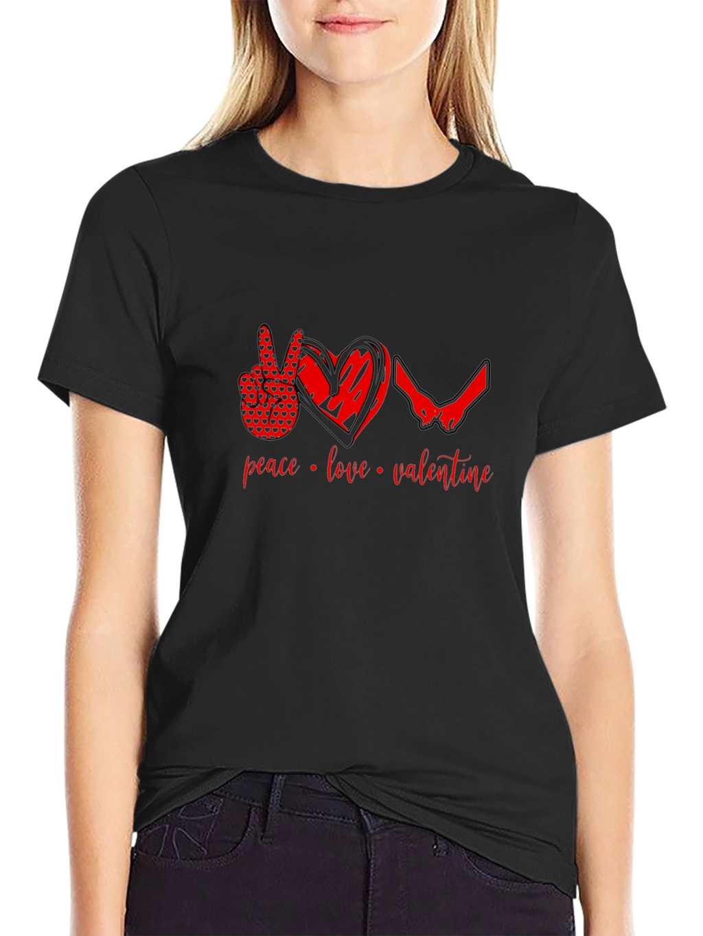 Peace Love Valentine T-Shirt - Black