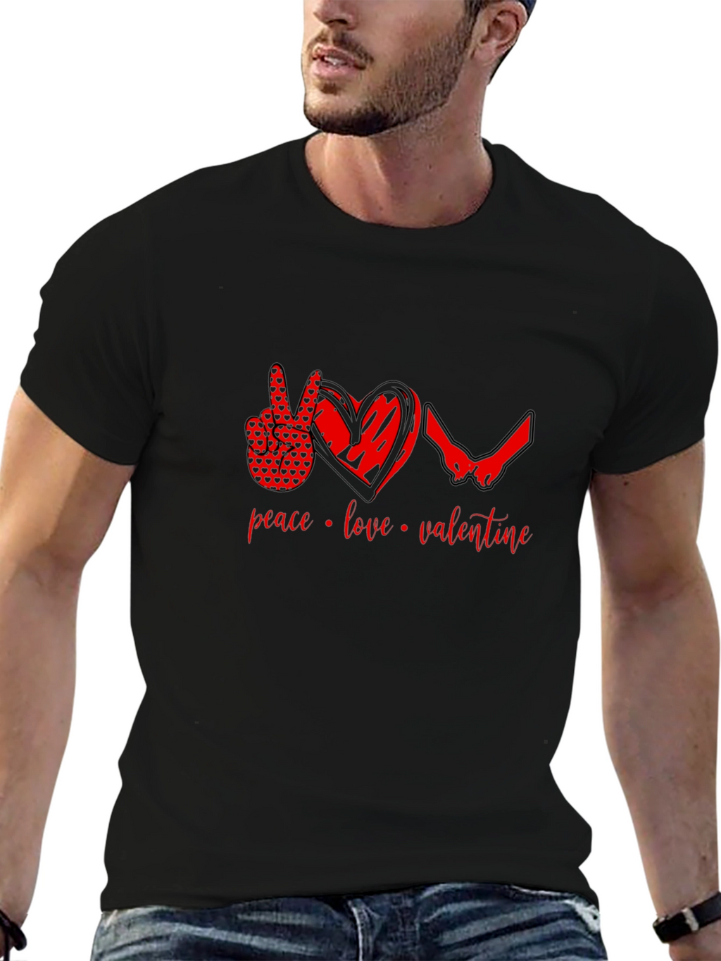 Peace Love Valentine T-Shirt - Black