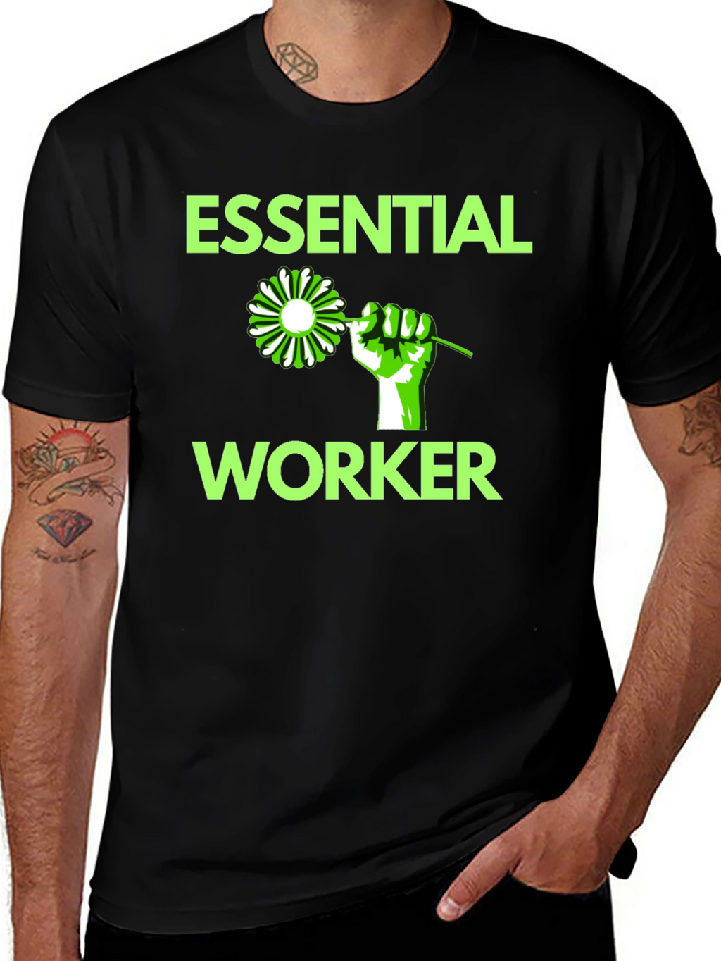 Essential Worker Graphic Tee - Black Cotton Blend