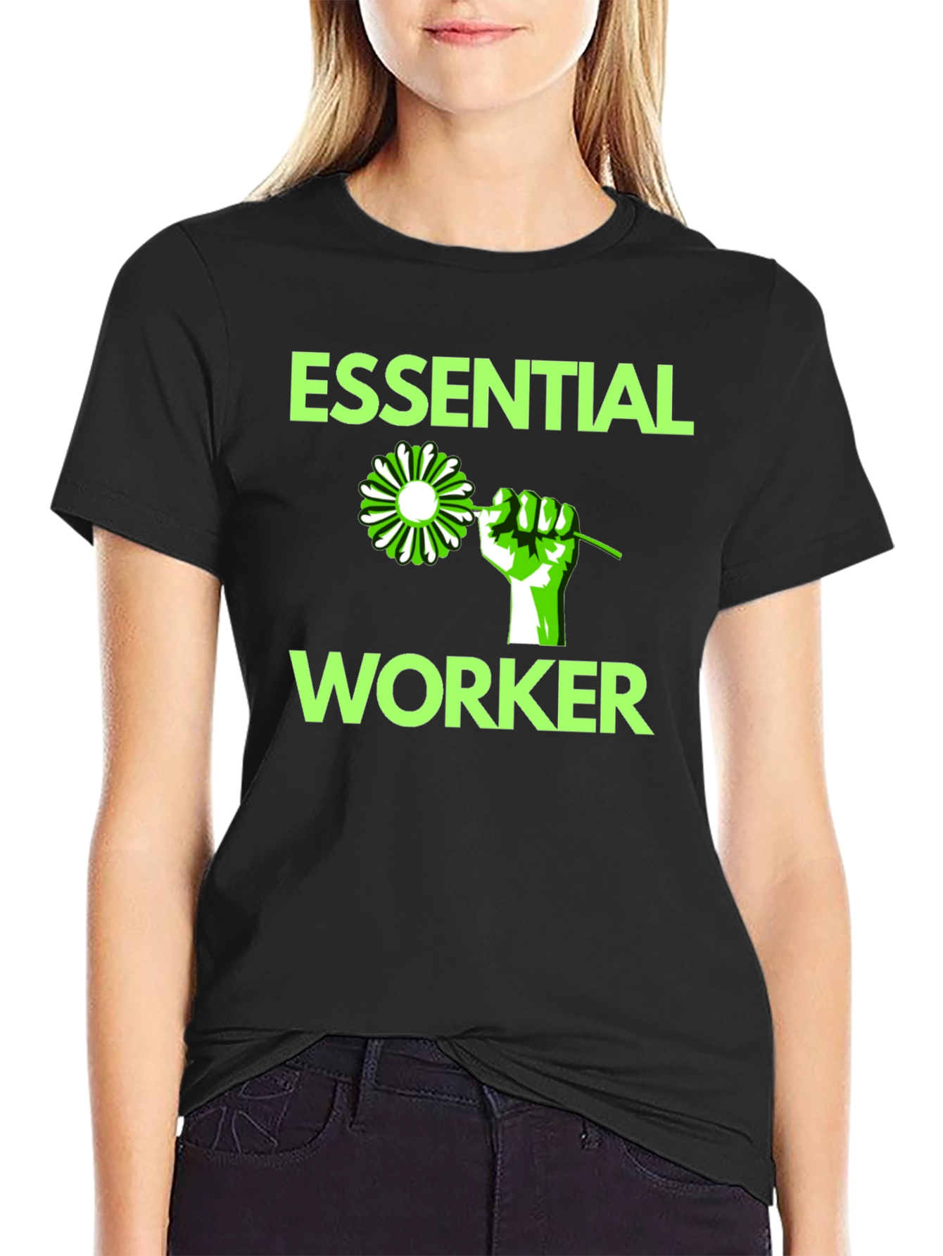 Essential Worker Graphic Tee - Black Cotton Blend