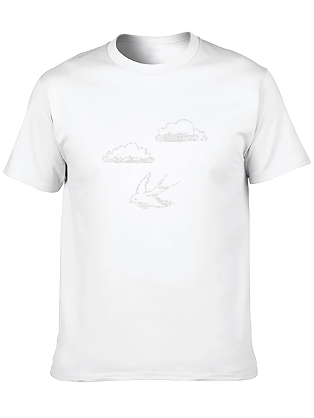 Black T-Shirt with Bird & Cloud Design