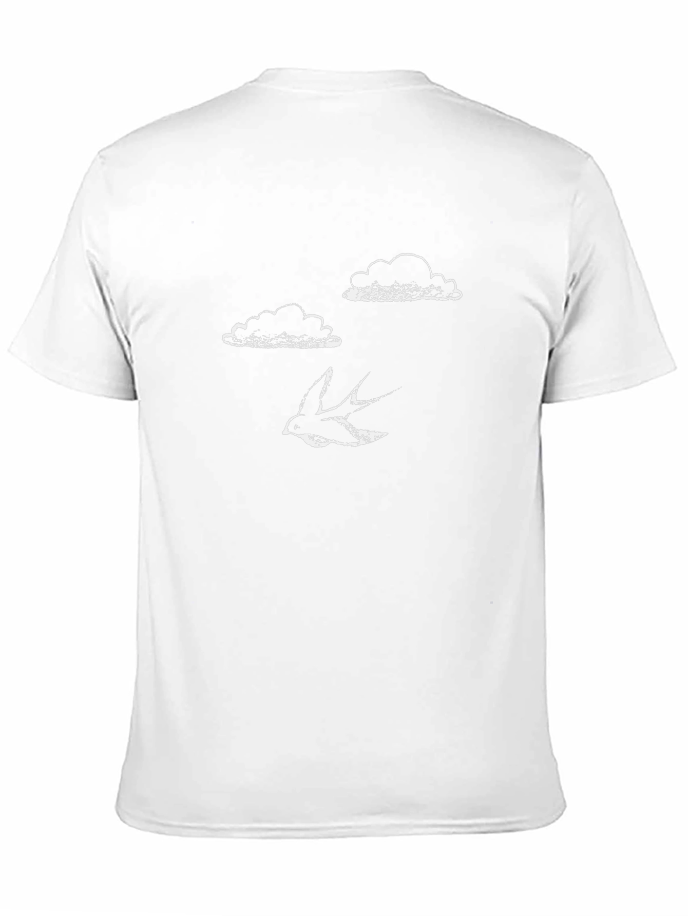 Black T-Shirt with Bird & Cloud Design