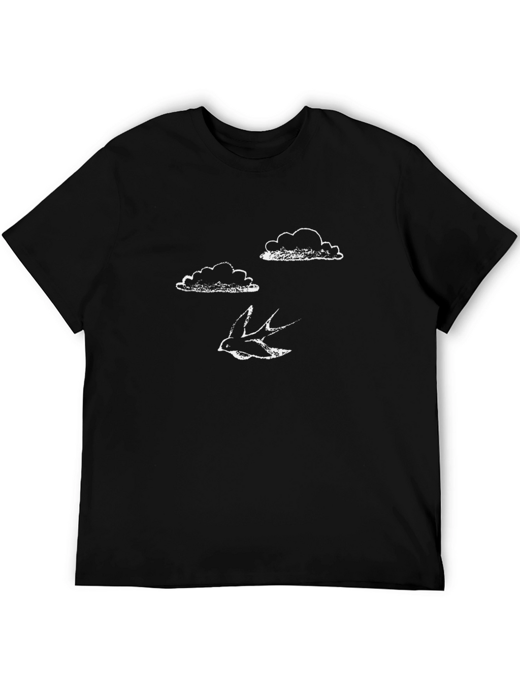 Black T-Shirt with Bird & Cloud Design