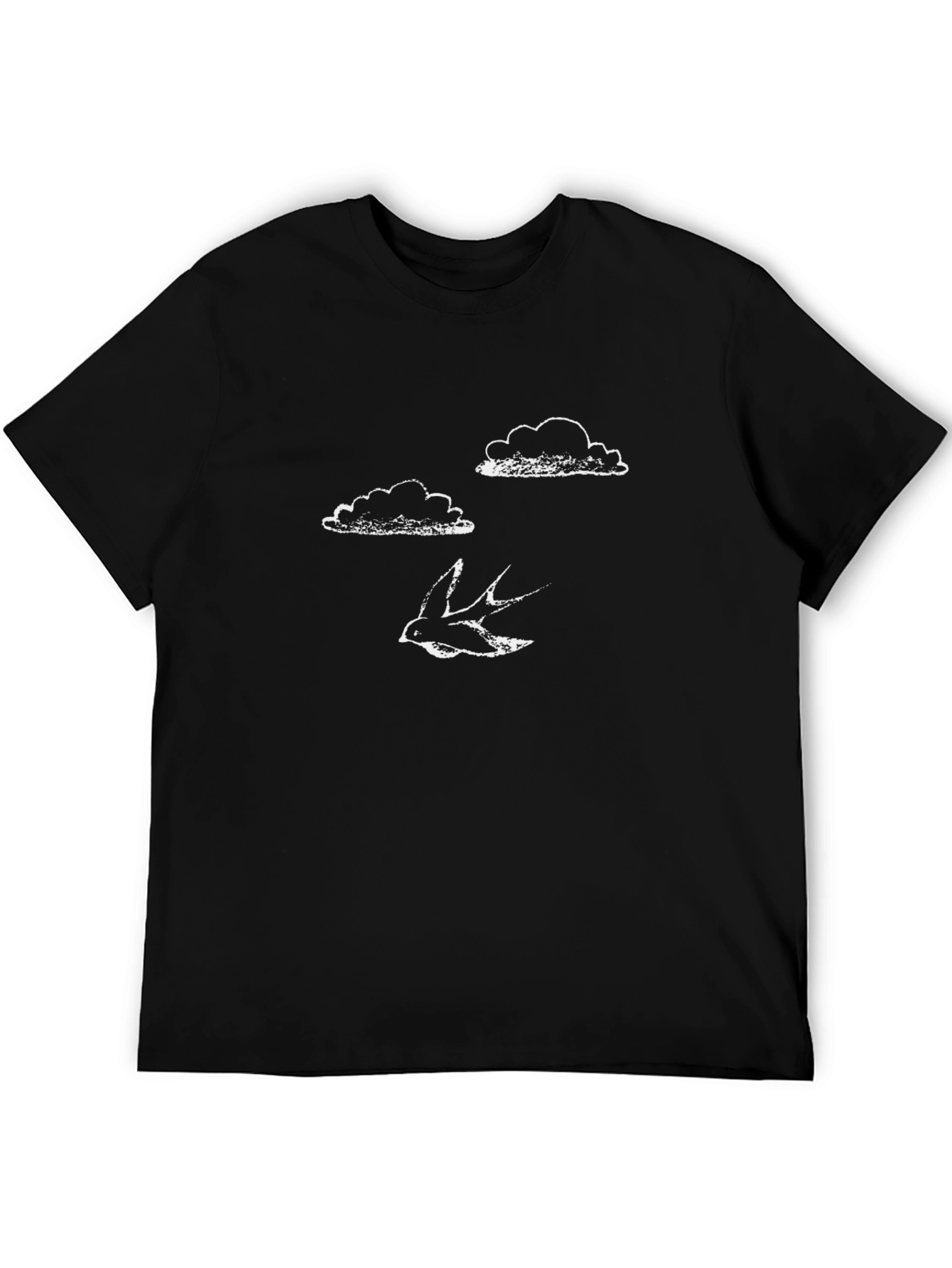 Black T-Shirt with Bird & Cloud Design