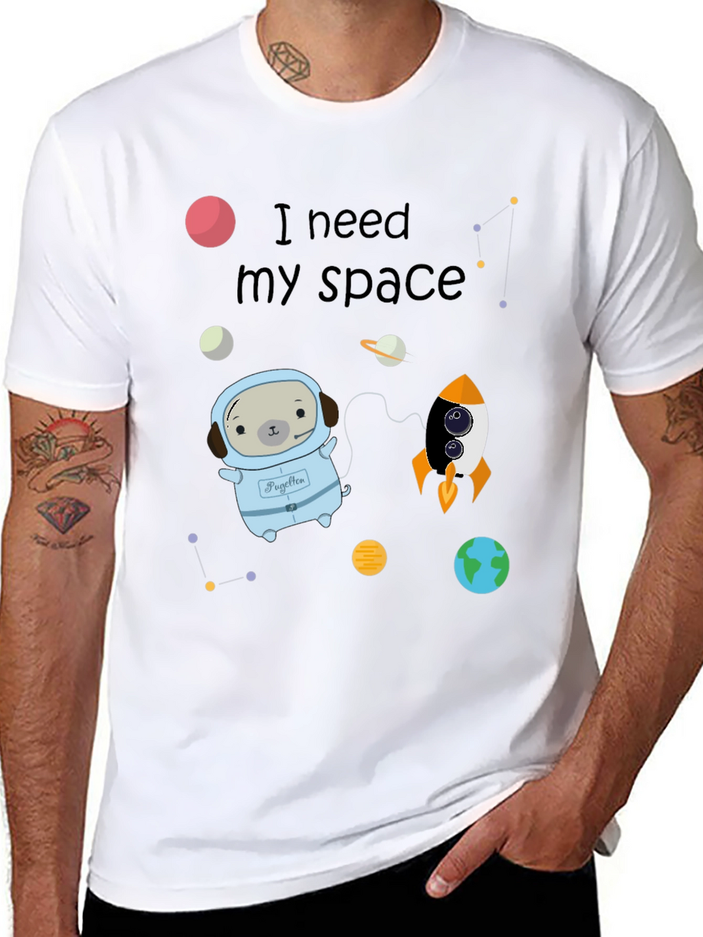 I Need My Space Pug Black T-Shirt