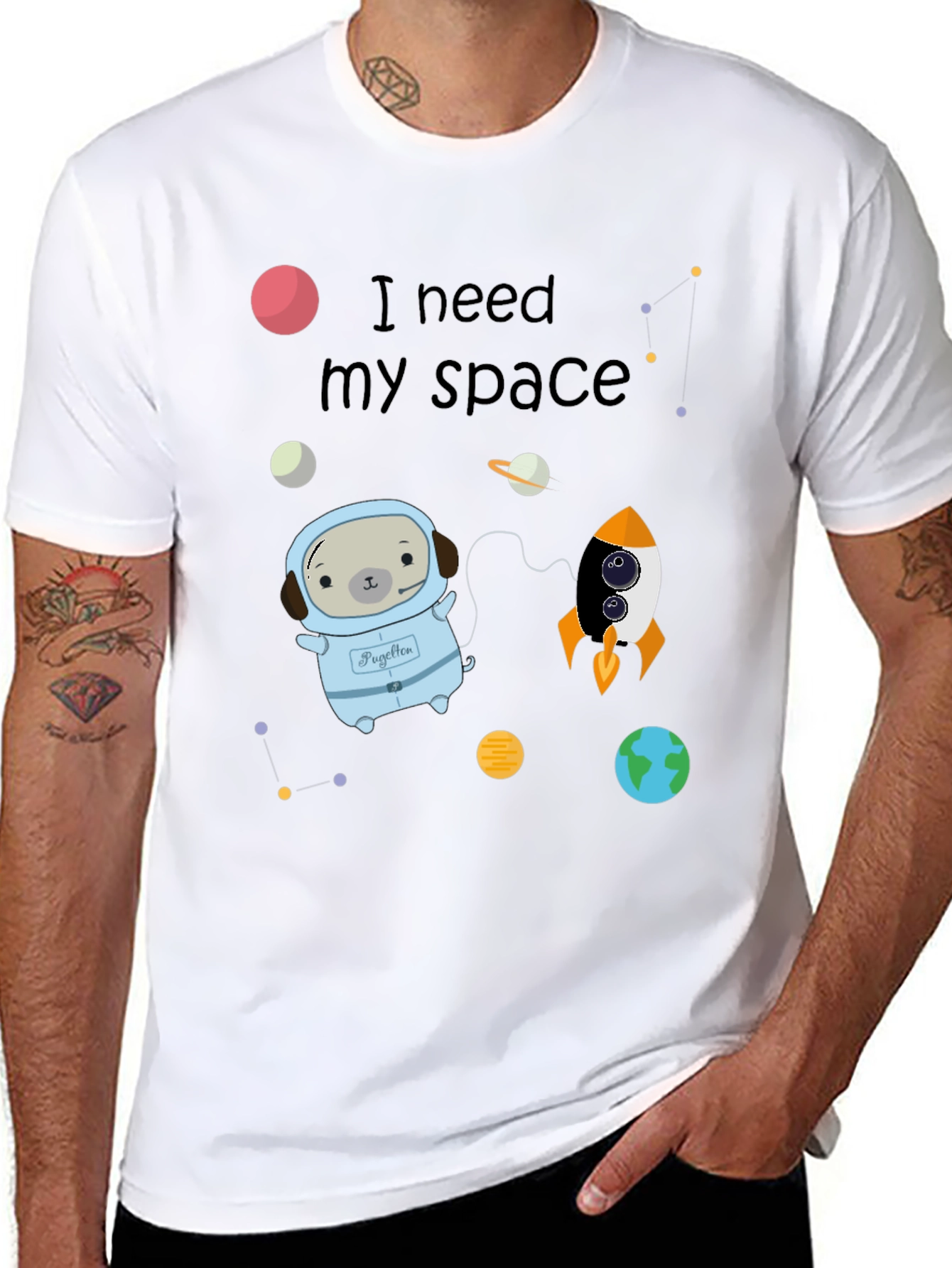 I Need My Space Pug Black T-Shirt
