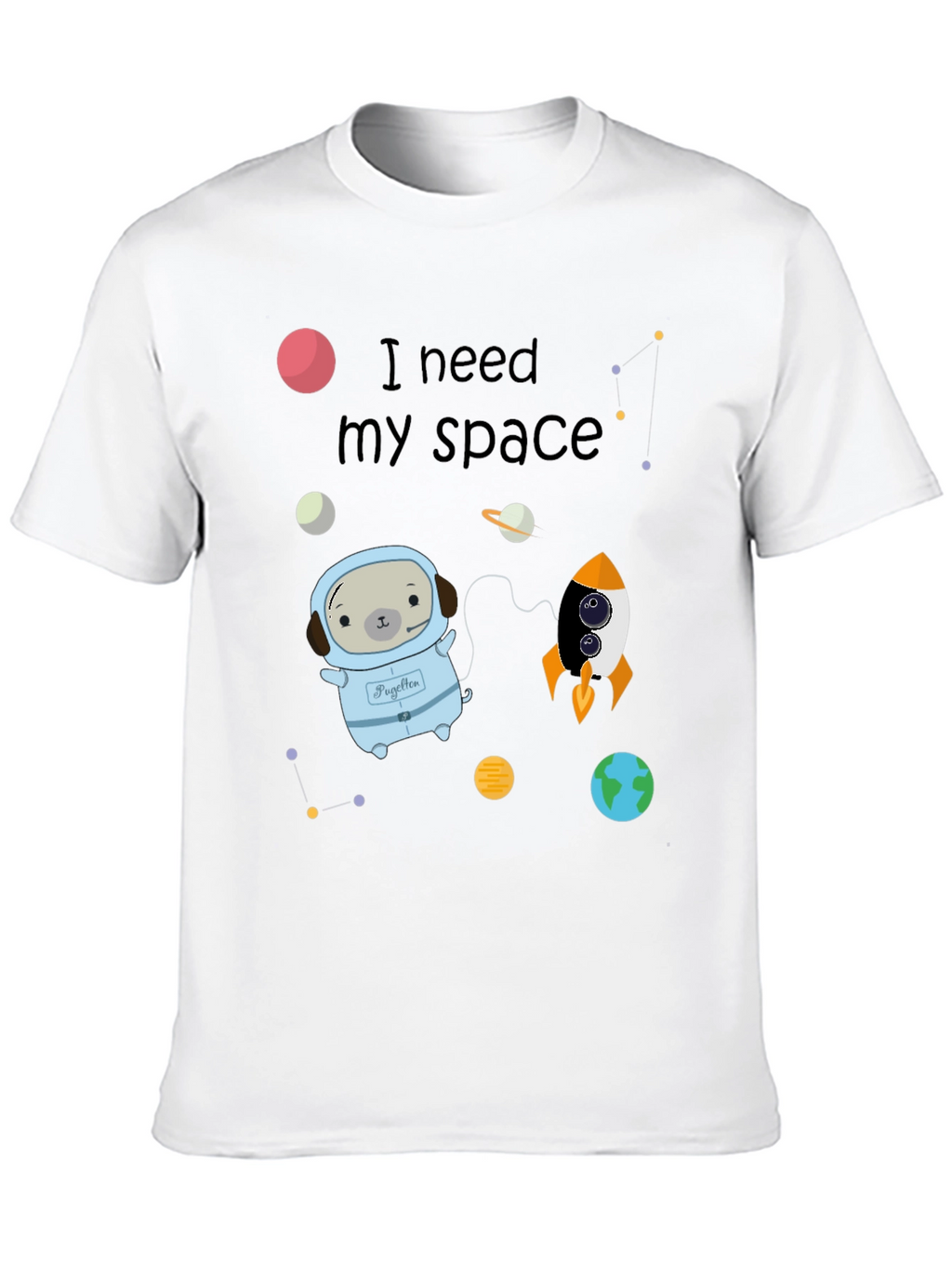 I Need My Space Pug Black T-Shirt