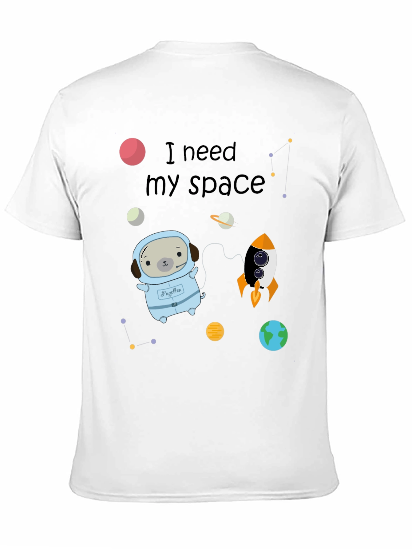 I Need My Space Pug Black T-Shirt