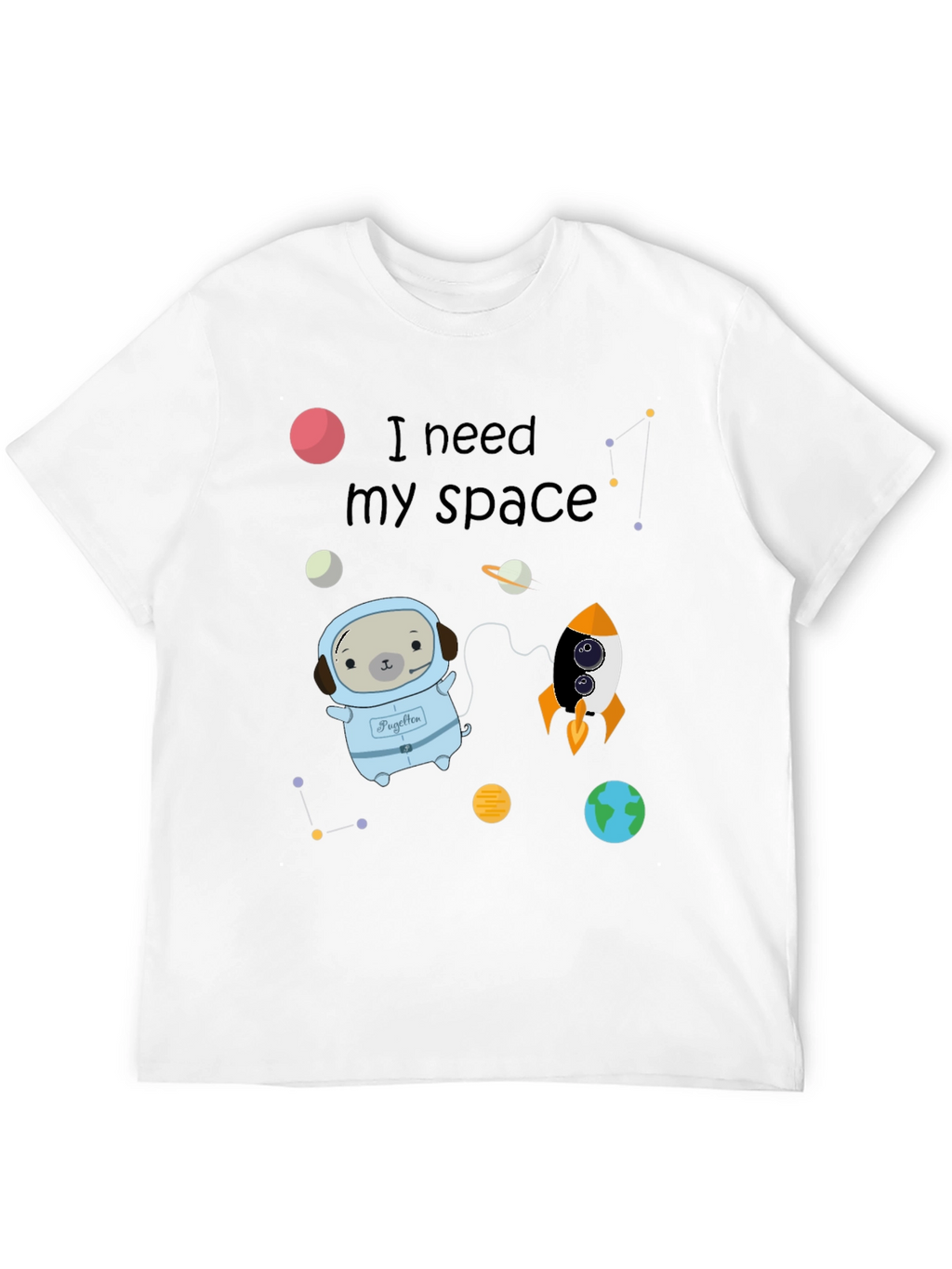 I Need My Space Pug Black T-Shirt