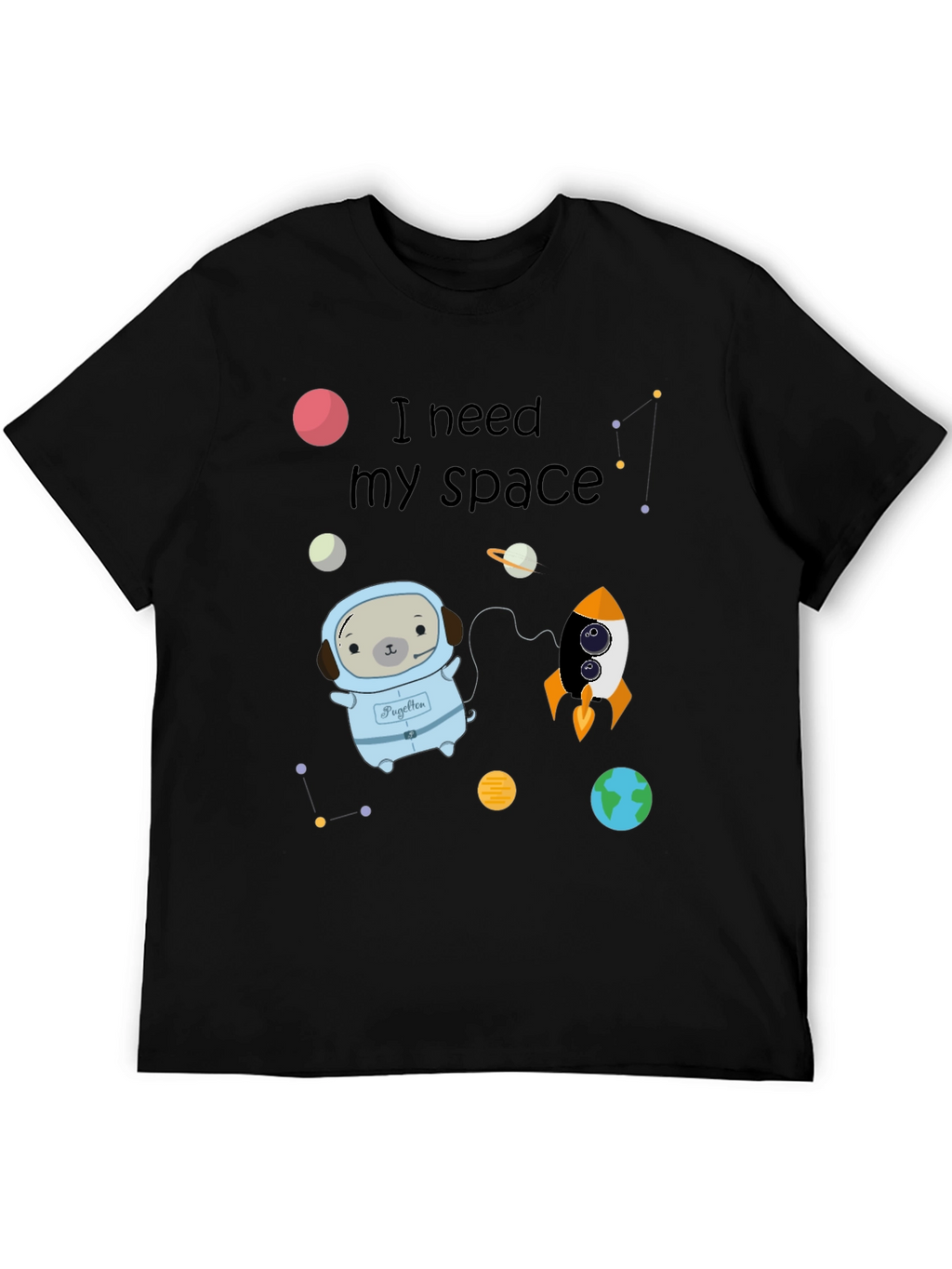 I Need My Space Pug Black T-Shirt