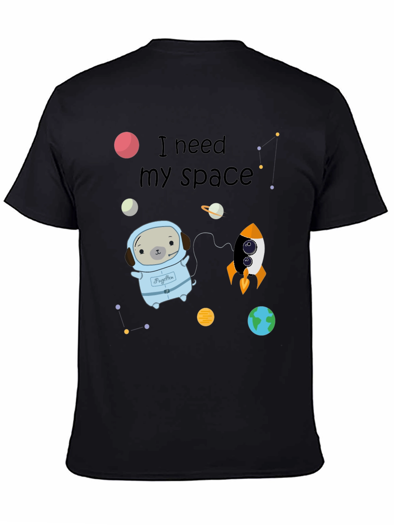 I Need My Space Pug Black T-Shirt