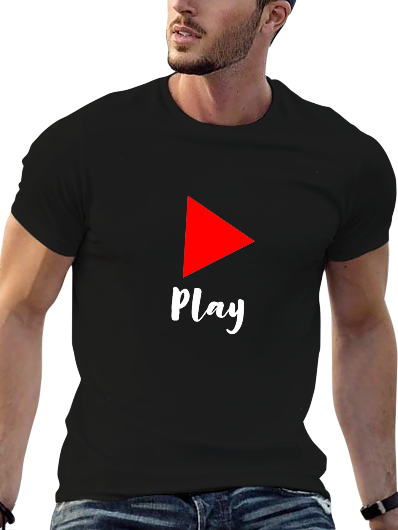 Play Button Graphic Tee - Black Cotton T-Shirt