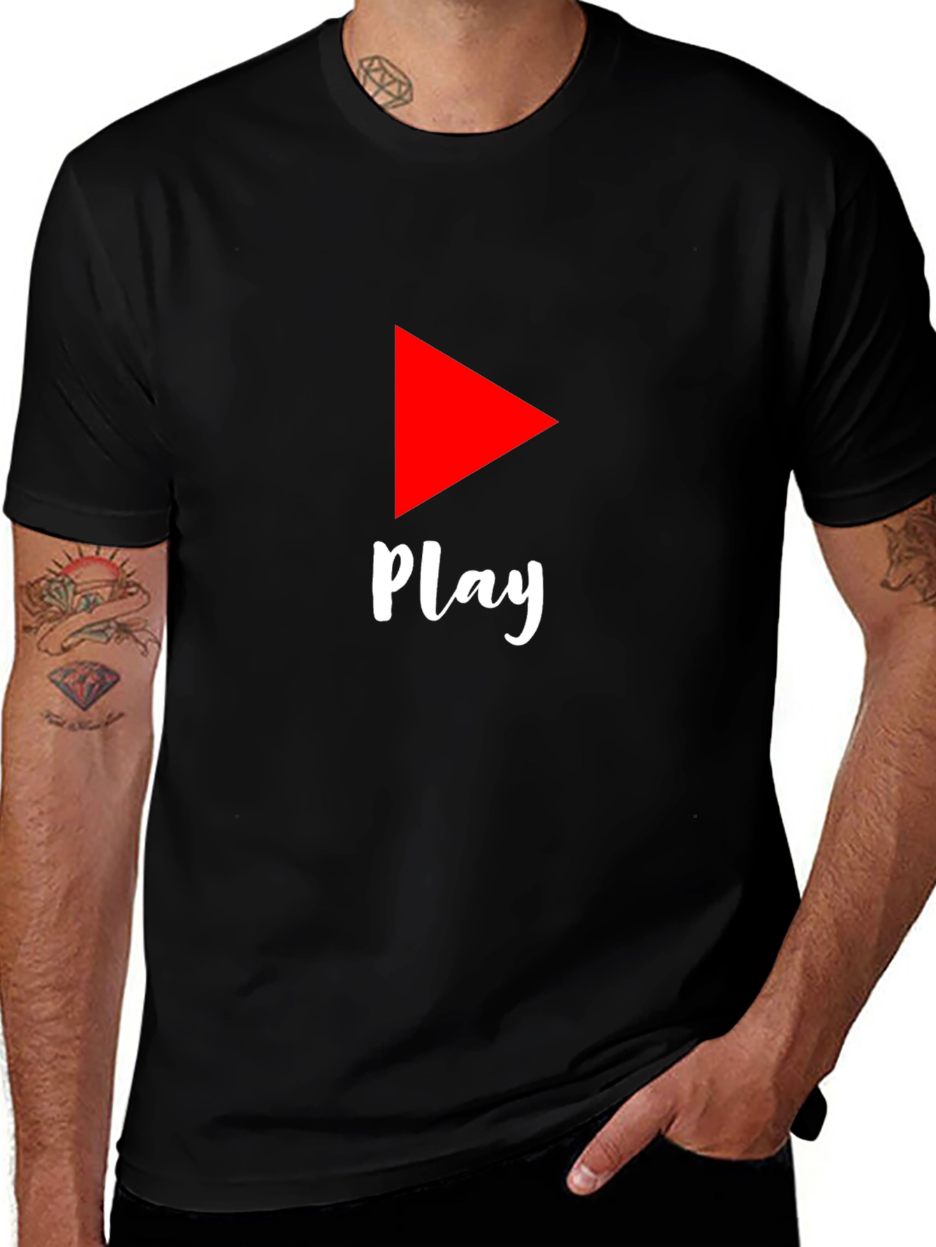 Play Button Graphic Tee - Black Cotton T-Shirt