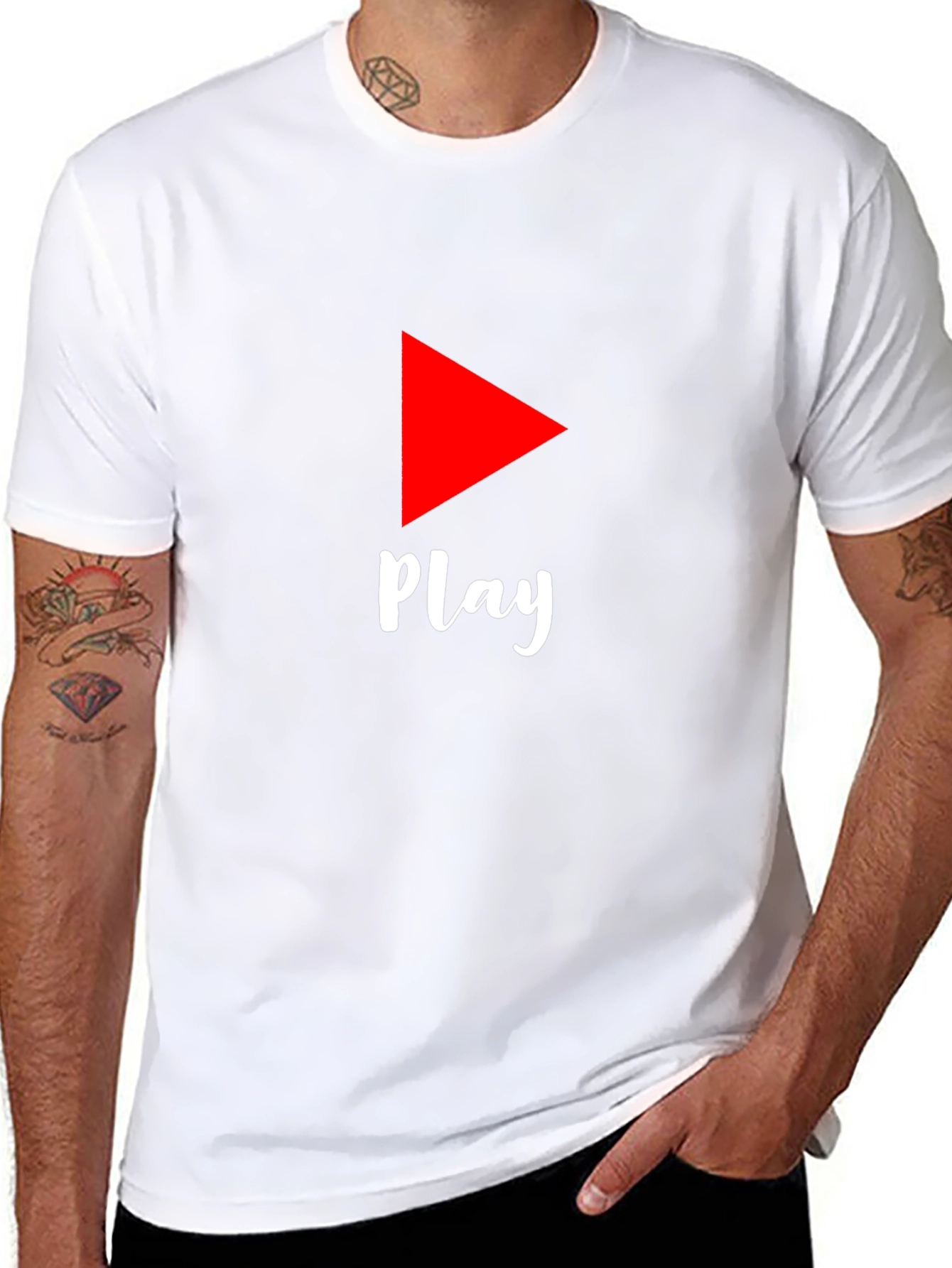 Play Button Graphic Tee - Black Cotton T-Shirt