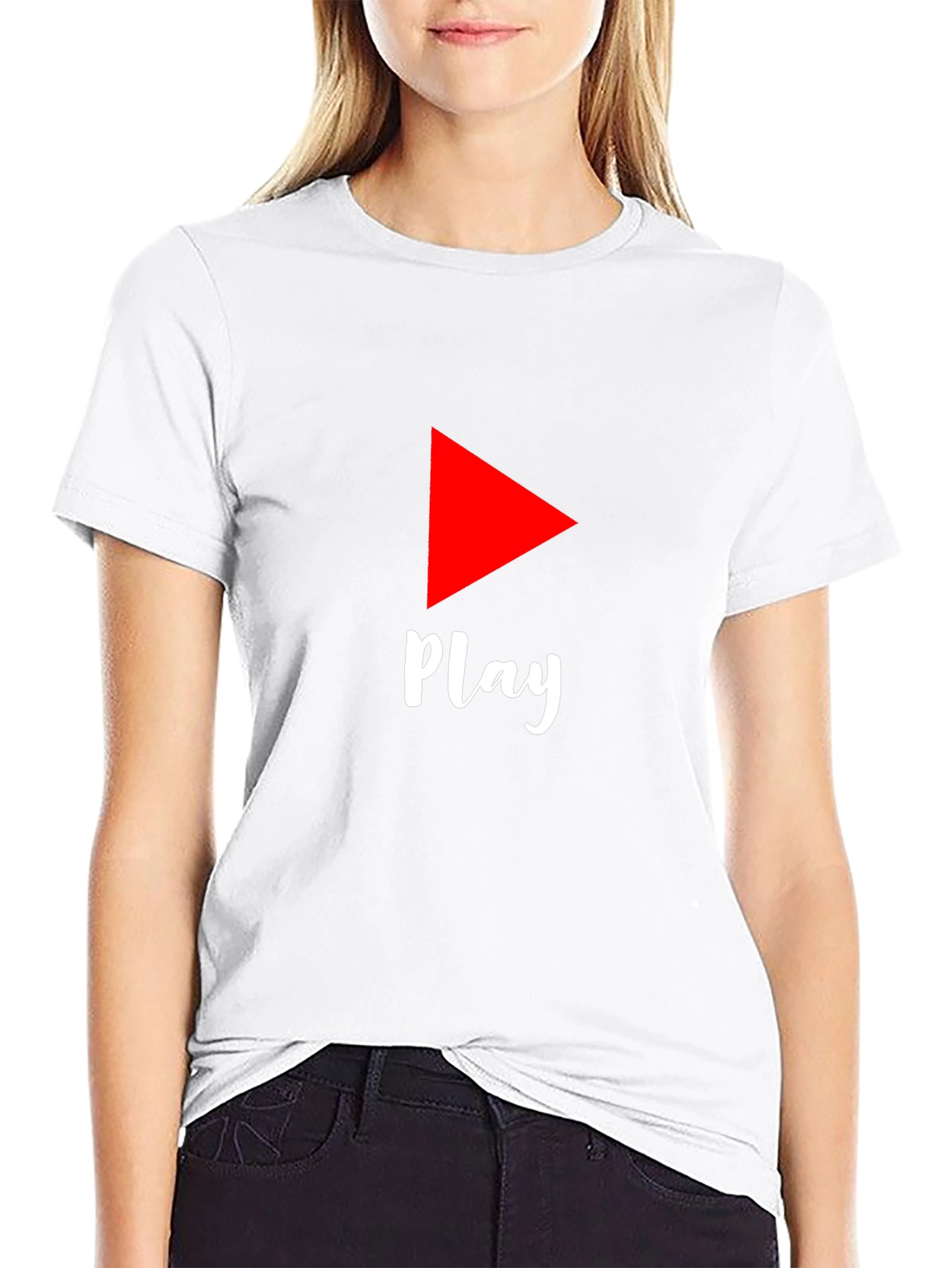 Play Button Graphic Tee - Black Cotton T-Shirt