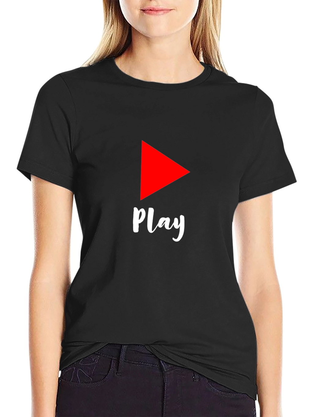 Play Button Graphic Tee - Black Cotton T-Shirt