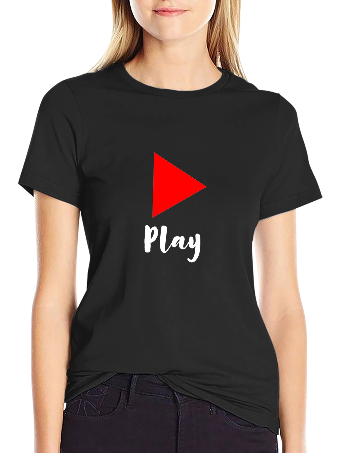Play Button Graphic Tee - Black Cotton T-Shirt