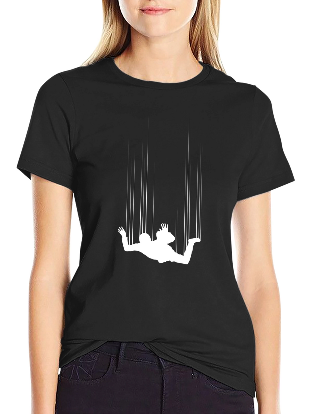 Falling Man Graphic Tee - Black Crew Neck T-Shirt