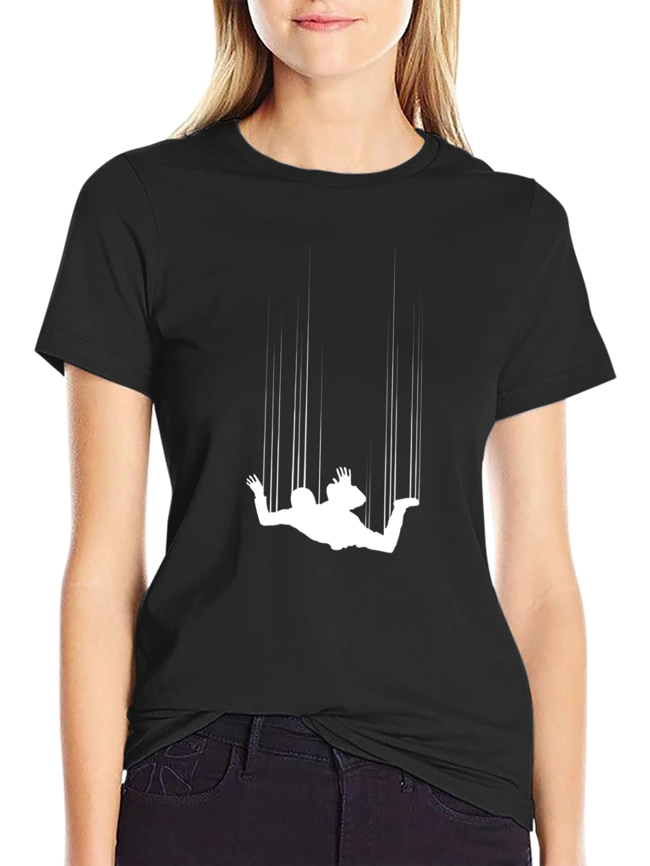 Falling Man Graphic Tee - Black Crew Neck T-Shirt