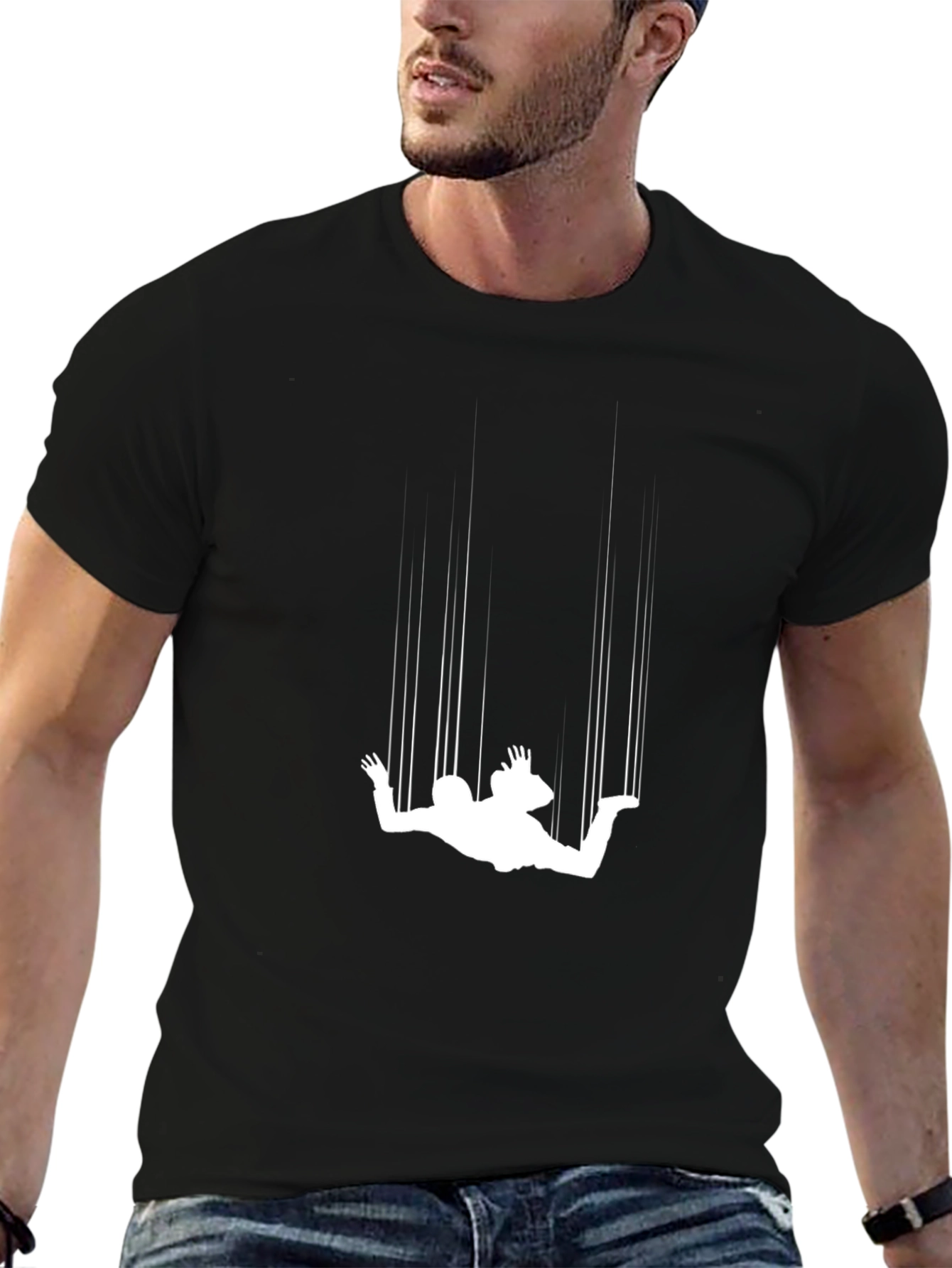 Falling Man Graphic Tee - Black Crew Neck T-Shirt
