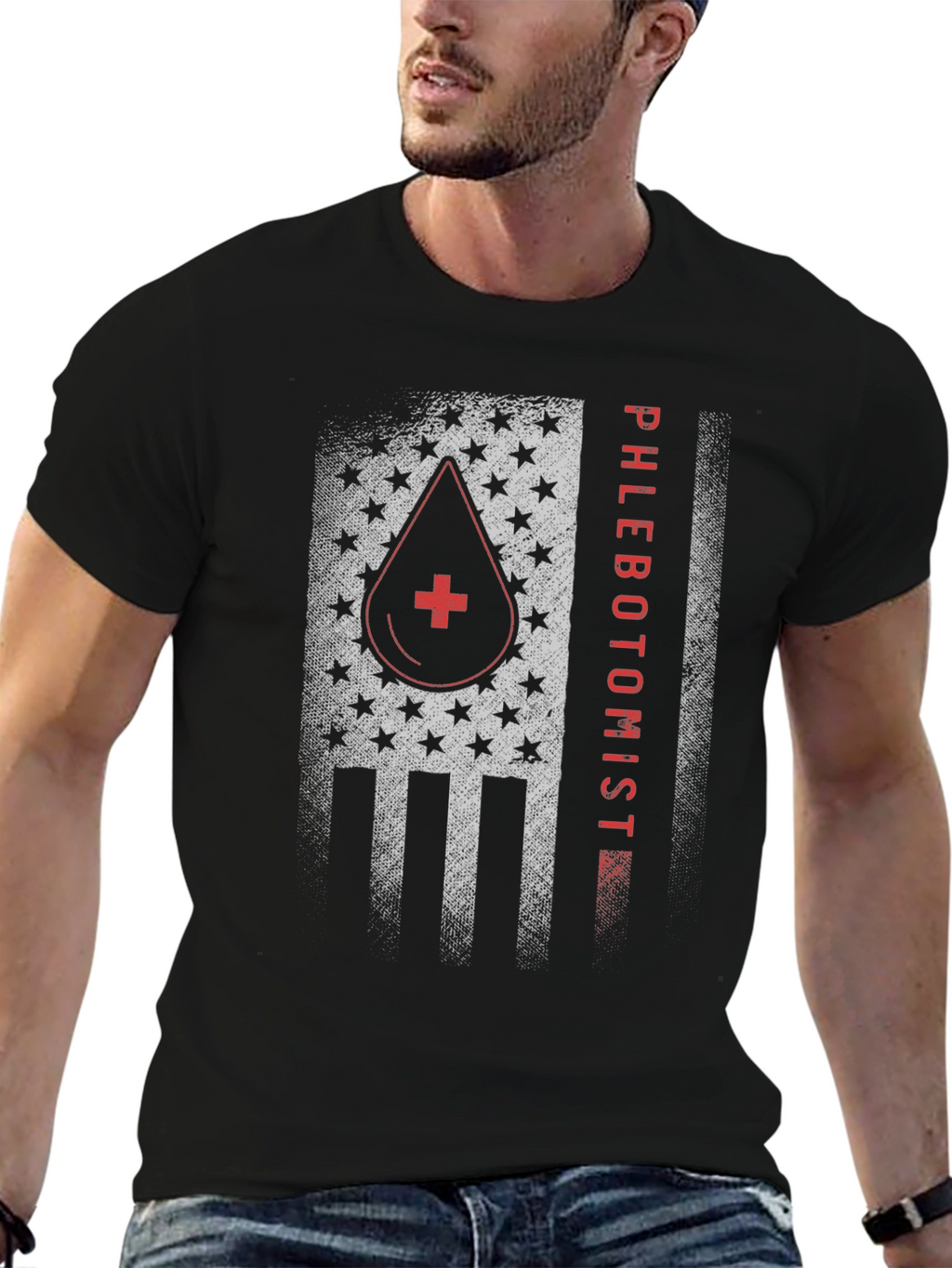 Phlebotomist American Flag Graphic T-Shirt