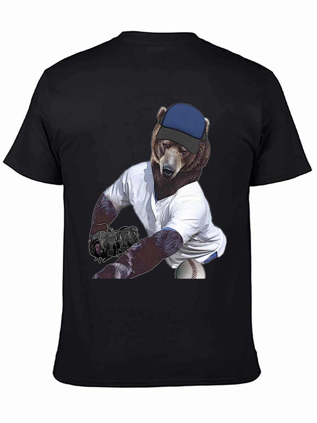 Bear Pitcher Graphic Tee - Black