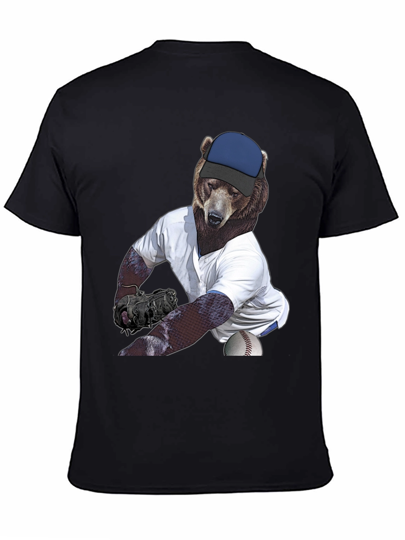 Bear Pitcher Graphic Tee - Black