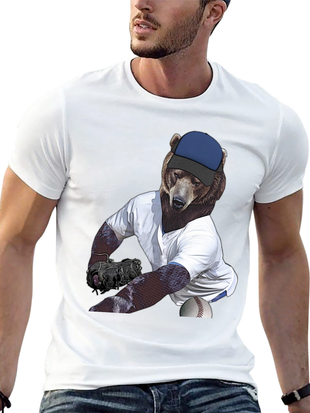 Bear Pitcher Graphic Tee - Black