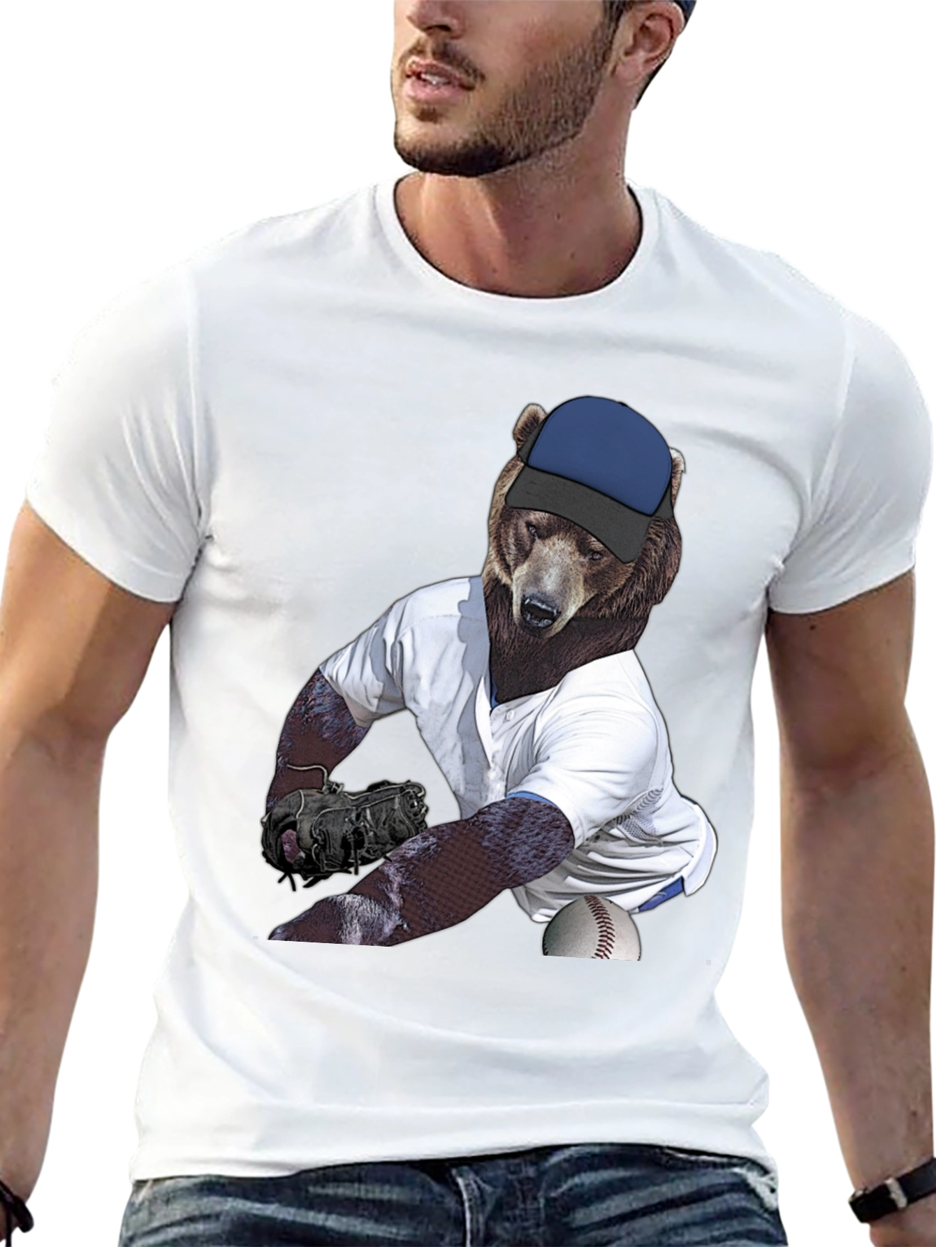 Bear Pitcher Graphic Tee - Black