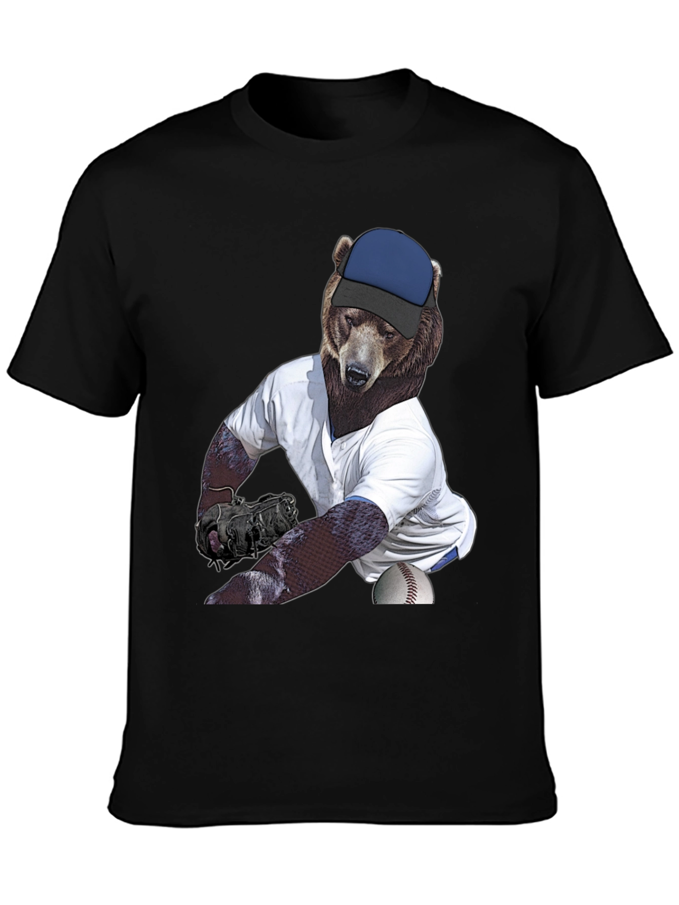 Bear Pitcher Graphic Tee - Black