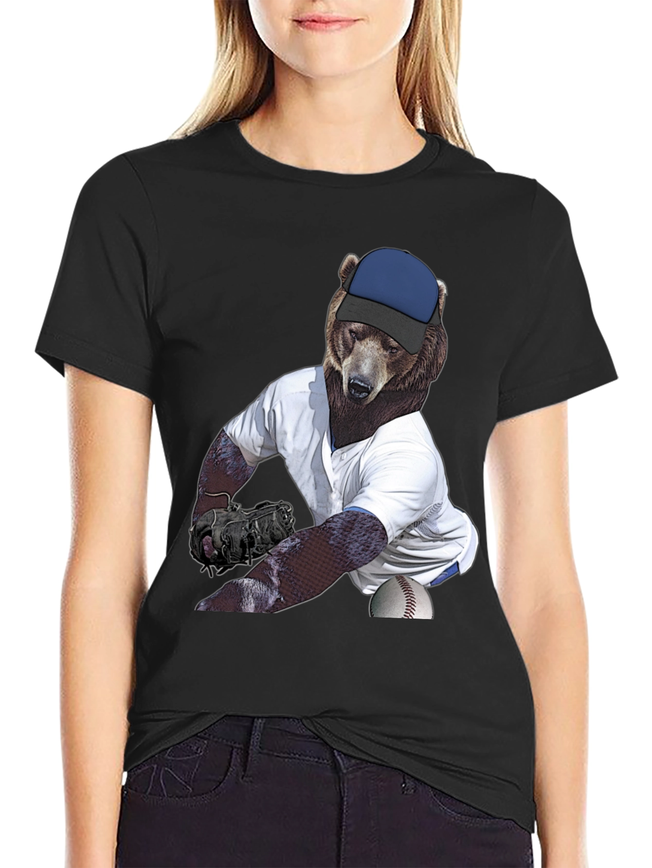 Bear Pitcher Graphic Tee - Black