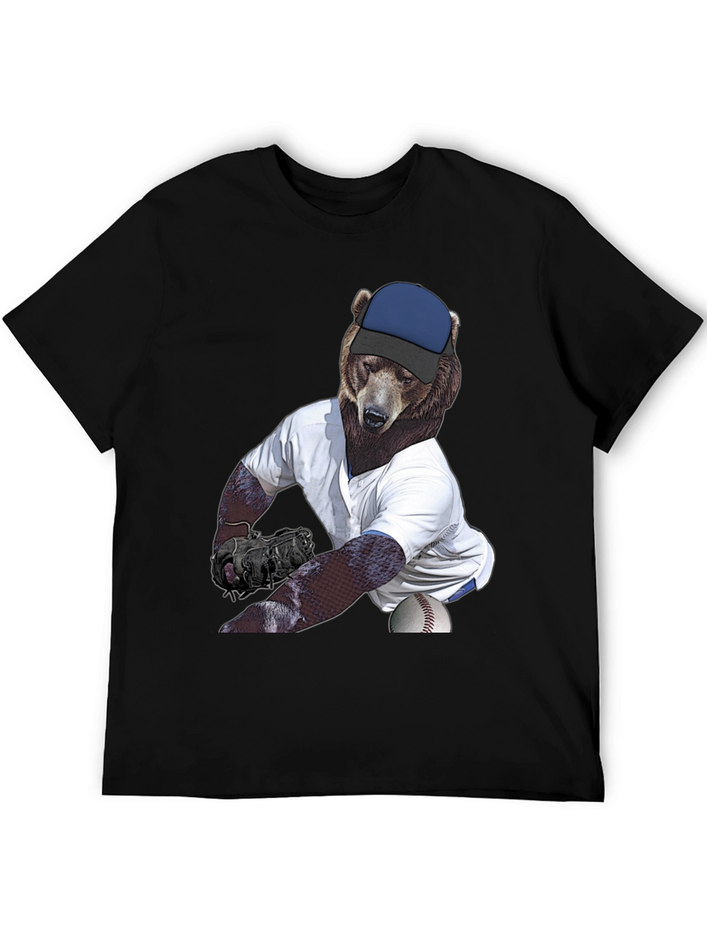 Bear Pitcher Graphic Tee - Black