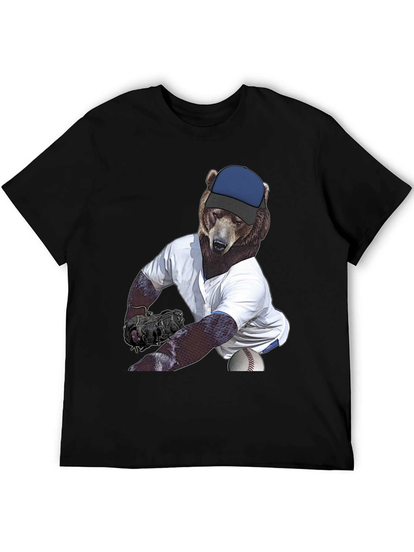 Bear Pitcher Graphic Tee - Black