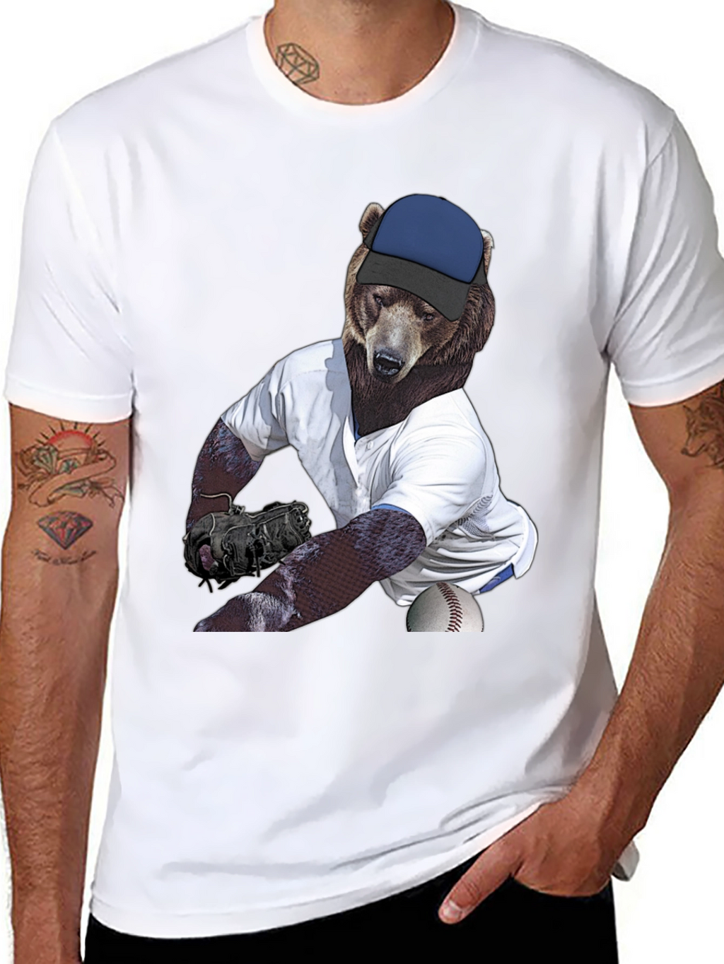 Bear Pitcher Graphic Tee - Black