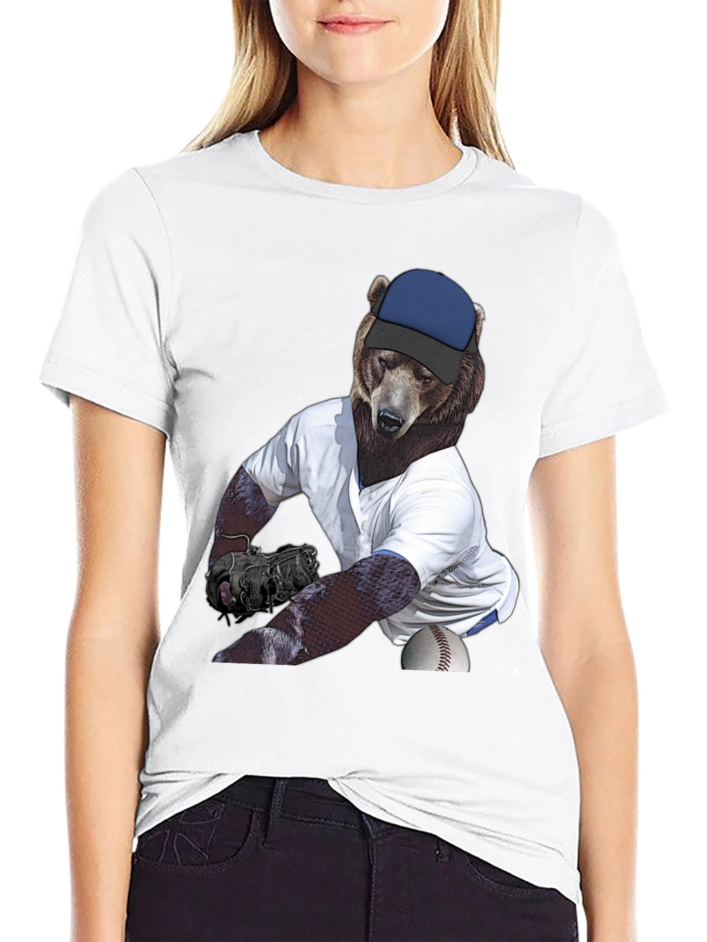 Bear Pitcher Graphic Tee - Black